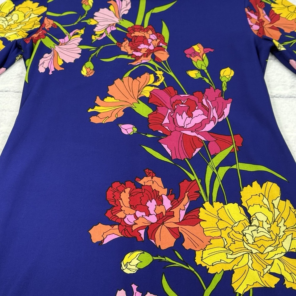 Ronni Nicole Shift Dress Womens 4 Cobalt Blue Floral Cocktail Stretch 3/4 Sleeve - Picture 11 of 16
